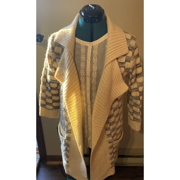 Urban Outfitters Sweaters - Urban Outfitters Ecote Cream Blue Wool Knit Drape Open Long Cardigan Wm Small***